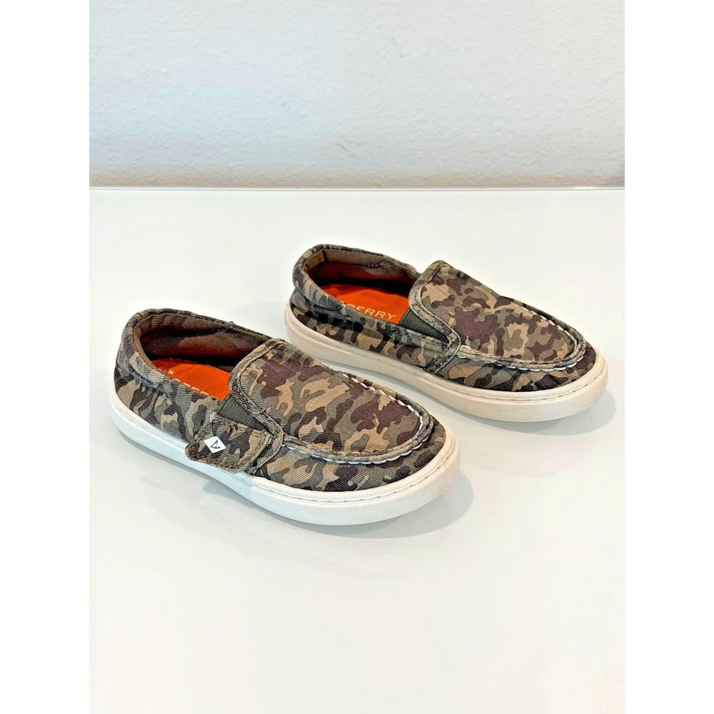 Sperry Kids Camo Slip On Salty Jr. Shoes Washable Memory Foam Loafers Size 10
